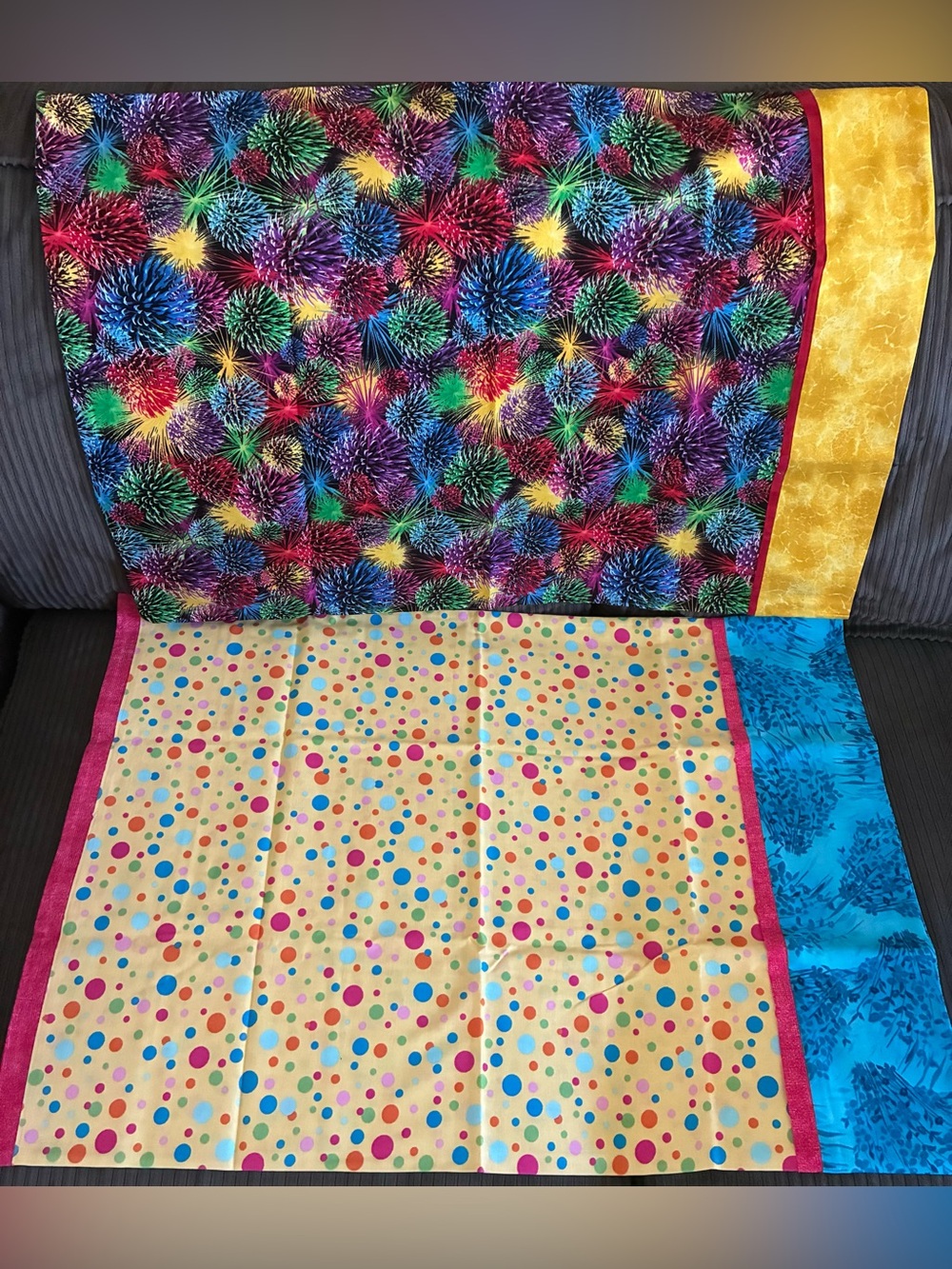 Lot of 2 Multicolor Bright Firework & Polka Dot Pillowcase Pillow Cover Case